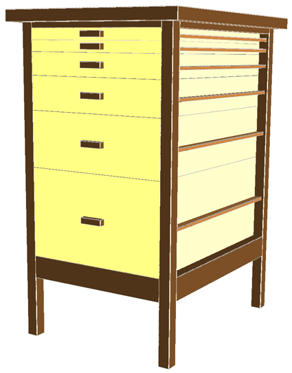 Three-dimensional plan made from a list of components using VarView. The image can be rotated and scaled in 3-space, shaded, and lit from various directions all using standard VarView functions.